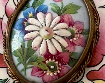 ANCIENNE BROCHE EMAUX Limoges Signé Art Déco Vintage EUR 9,00 - FR