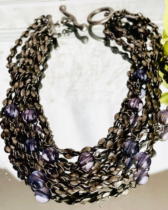 Vintage French Choker Necklace, Silver, Violet