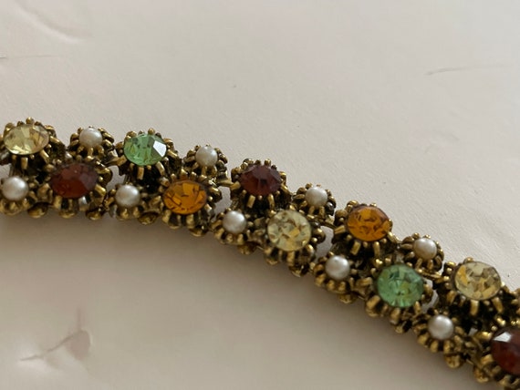 Vintage French Link Bracelet, Crystals, Pearls - image 5
