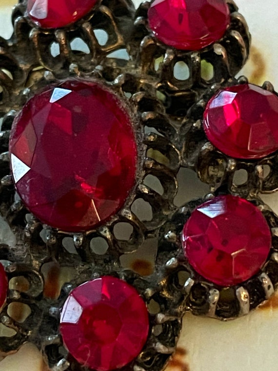 Vintage French Brooch, Ruby Glass - image 3
