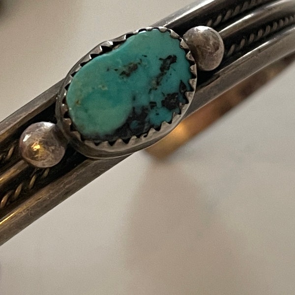 Vintage Turquoise Cuff Bracelet, Sterling Silver, Native