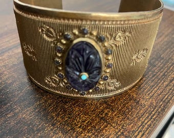 Vintage French Cuff Bracelet, Tana Bijoux, Labadorite, Turquoise