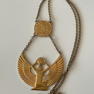 Vintage Egyptian Goddess Necklace, Gold Plated