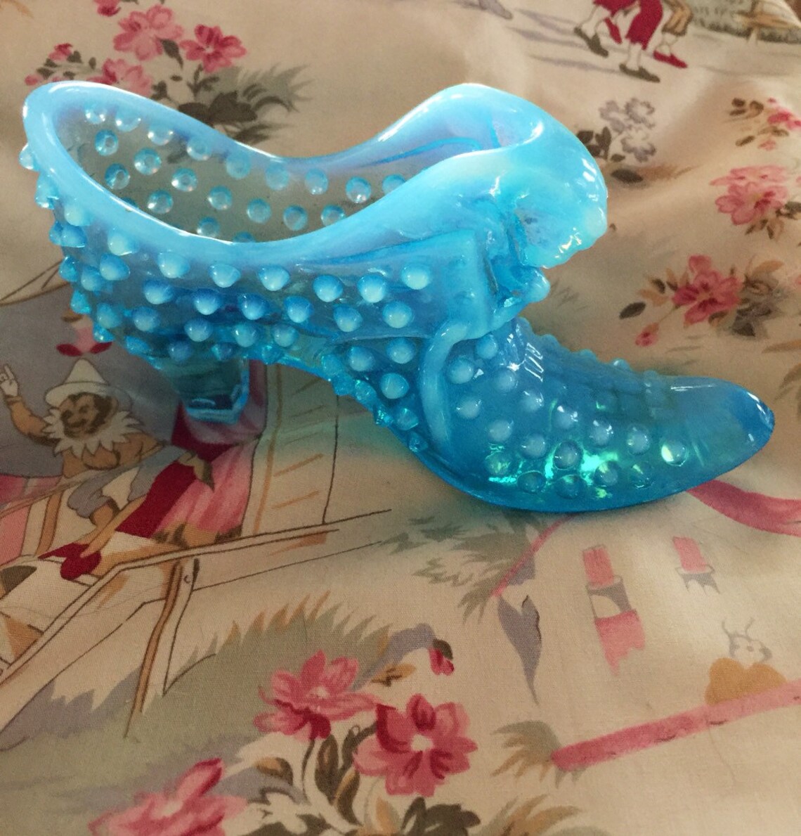 Vintage Fenton Glass Shoe Hobnail Cat Head Turquoise Etsy