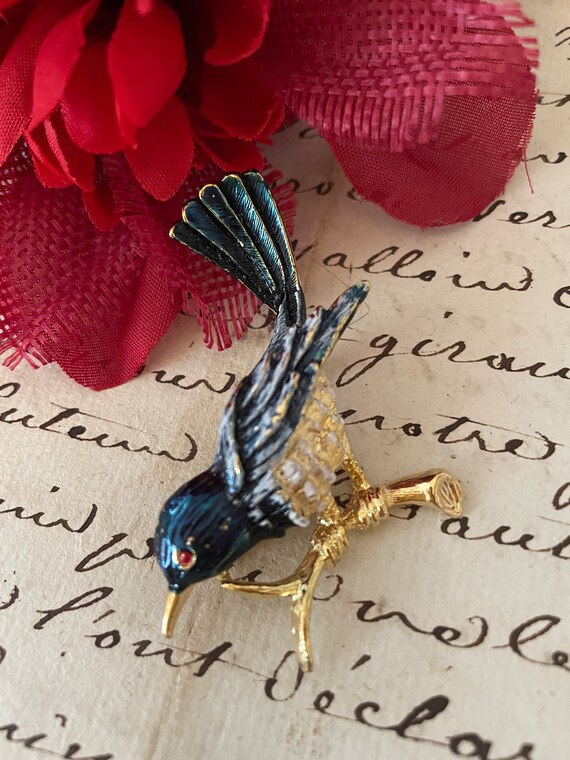 Vintage  French Brooch, Bluebird, Signed - image 2