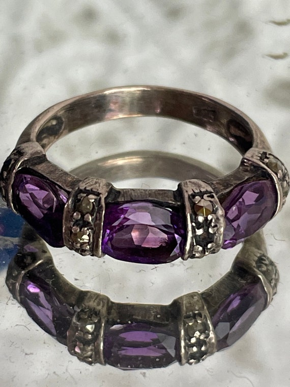 Vintage French Ring, Amethyst, Sterling Silver Ba… - image 1