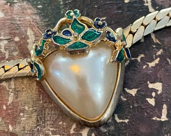 Vintage French Pearl Heart Pendant Necklce