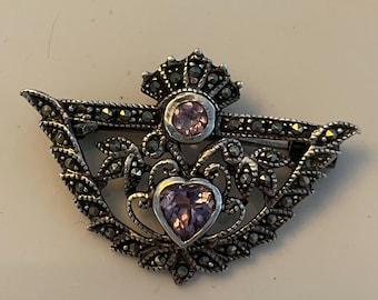 Vintage Brosche aus Markasiten und Amethyst
