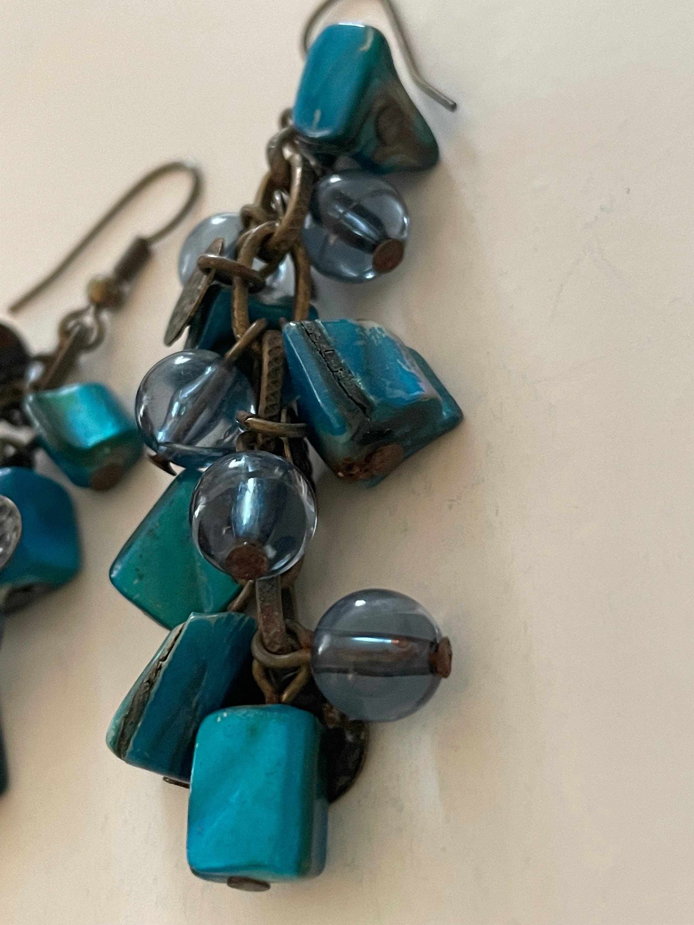 Vintage French Earrings, Blue Glass Nuggets - Etsy Israel