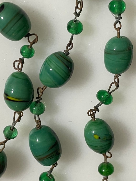 Antique French Necklace, Glass Beads, Green