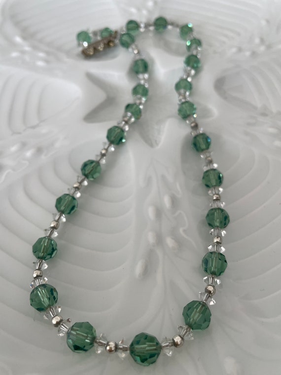 Vintage French Crystal Necklace, Sparkling Green