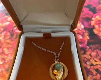 Vintage Pendant Necklace, Jade, Gold Filled