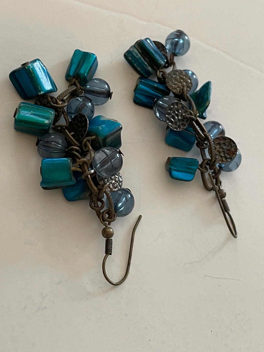 ピアス h17 France vintage glass earrings Vintage French Earrings, Blue Glass Nuggets - Etsy Israel