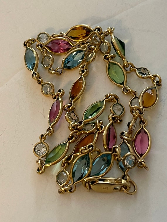 Vintage French Necklace, Gold and Milti Color Crys