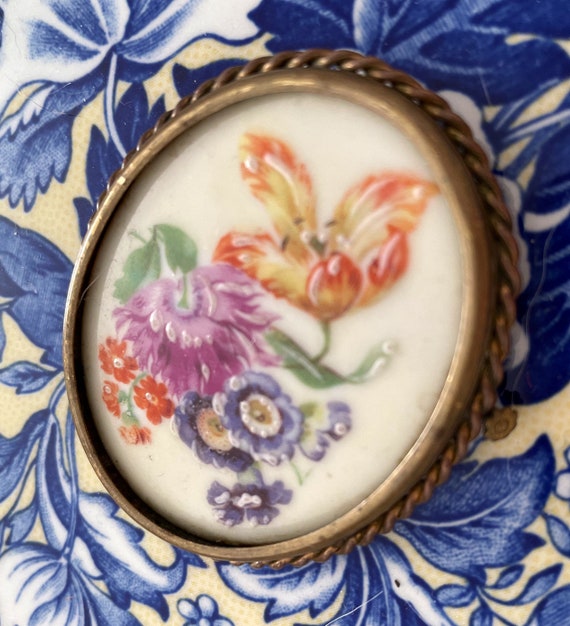 Antique French Brooch, Limoges Porcelain, Enamele… - image 3