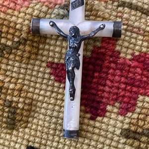 Vintage French Cross, Mother of Pearl and Silver