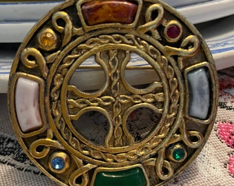 Vintage French Brooch, Heraldic, Gem Stones
