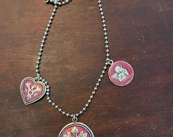 Vintage Brighton Charm Necklace, Hesrt, Angel, Enamel