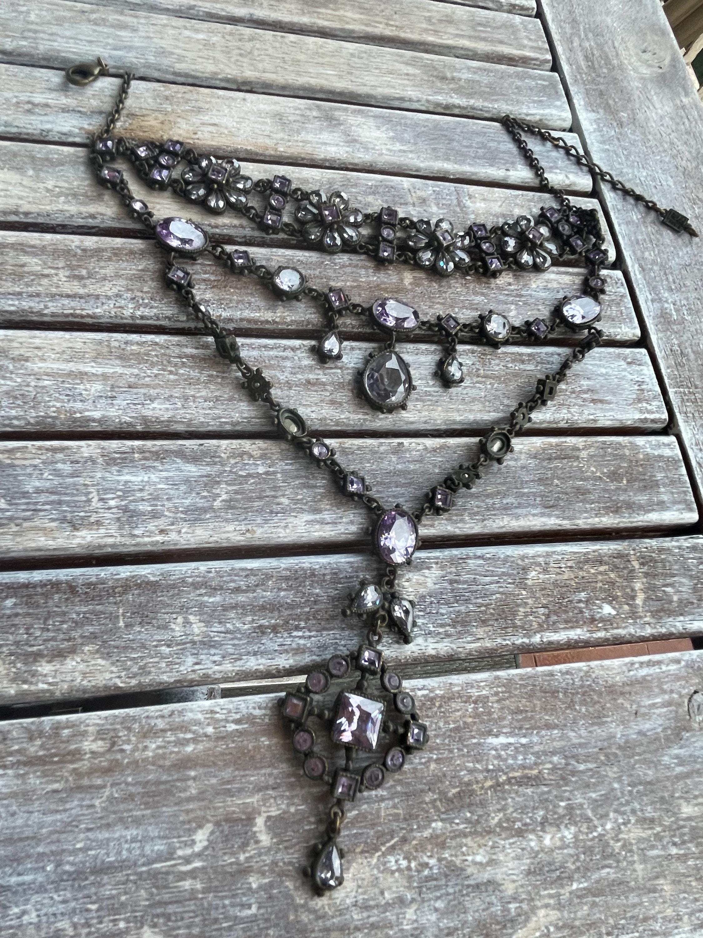 POGGI PARIS ネックレス Signed POGGI PARIS Vintage Crystal Necklace on Bronze Metal