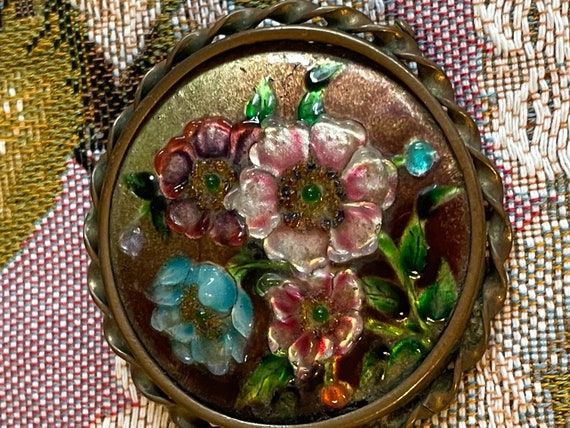 Vintage French Brooch, Limoges, Glass and Enamel … - image 5