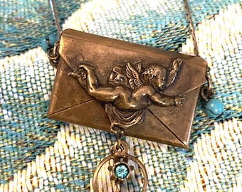 Vintage French Locket Necklace, Angel