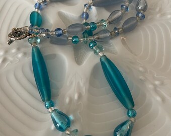 Vintage Italian Glass Bead Necklace, Blue