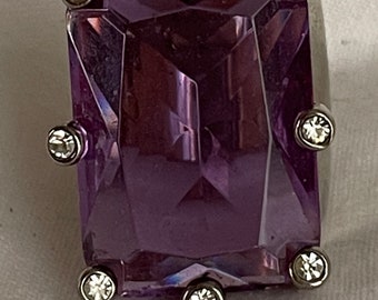 Vintage French Mid Century Ring, Amethyst Crystal