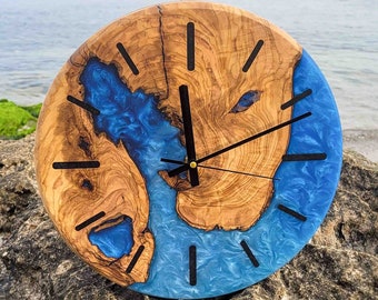 Custom Olive Wood Resin Wall Clock: Colorful Home Decor
