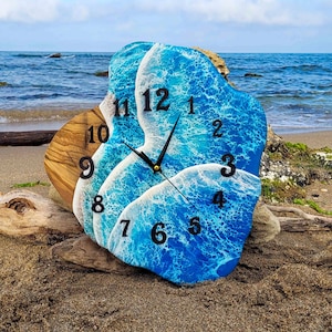 Custom Resin Ocean Art Wood Wall Clock,Olive Wooden Epoxy Resin Wall Clock,Resin Beach Art Decor,Made to Order Wall Clock,Personalized Gift
