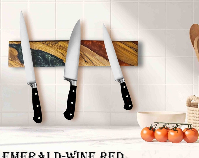 Resin&Olive Wood Magnetic Knife Rack,Custom Magnetic Knife Holder,Resin and Wood Knife Strip,Housewarming Gift,Olive Wooden Knife Storage