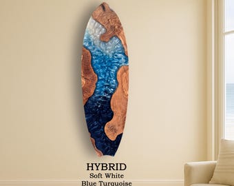 Custom Resin & Olive Wood Surfboard Wall Art: Coastal Home Decor