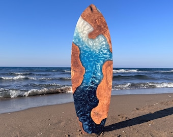 Personalized Wood Resin Surfboard Wall Art: Coastal Beach House Decor