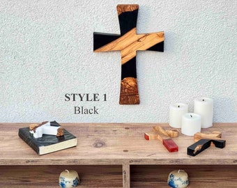 Handmade Olive Wood Wall Cross: Epoxy Resin Crucifix