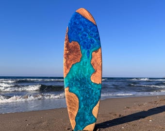 Epoxy Resin & Olive Wood Surfboard Wall Art: Custom Beach House Decor