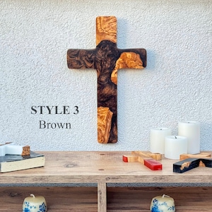 Olive Wood & Resin Wall Cross: Personalized Sacred Gift