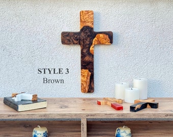 Olive Wood & Resin Wall Cross: Personalized Sacred Gift