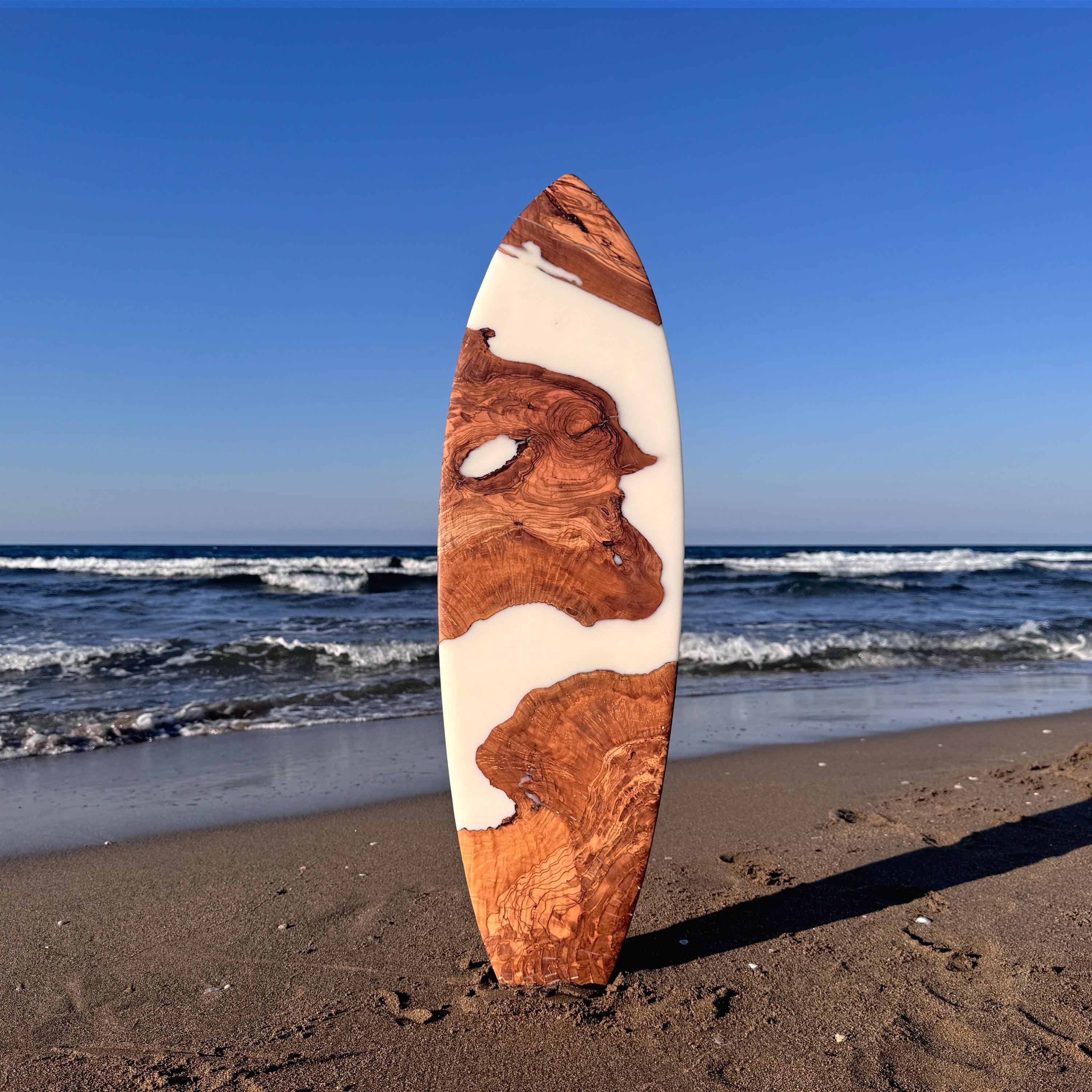 Olive Wood&Resin Surfboard Wall Art Decor,Personalized Ocean Decor for Beach House, Unique Wall Hanging Decor,Surfer Gift for Him and Her
