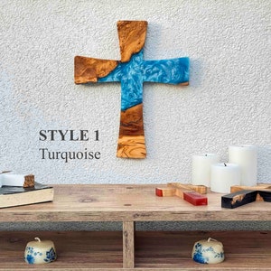 Handmade Olive Wood & Resin Crucifix - Unique Wall Cross Art