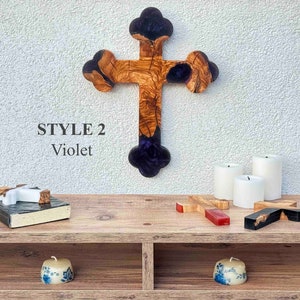 Custom Made Resin&Olive Wood Wall Cross,Wooden Crucifix,Epoxy and Olive Wood Wall Cross, Large Wooden Wall Cross,Handmade Wall Cross image 6