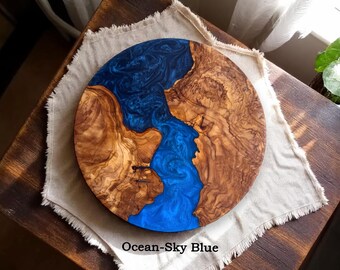 Handmade Olive Wood Charcuterie Board, Custom Resin Cheese Board, Engraved Gift