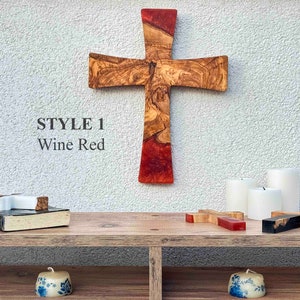 Handmade Olive Wood & Resin Wall Cross: Unique Christian Decor
