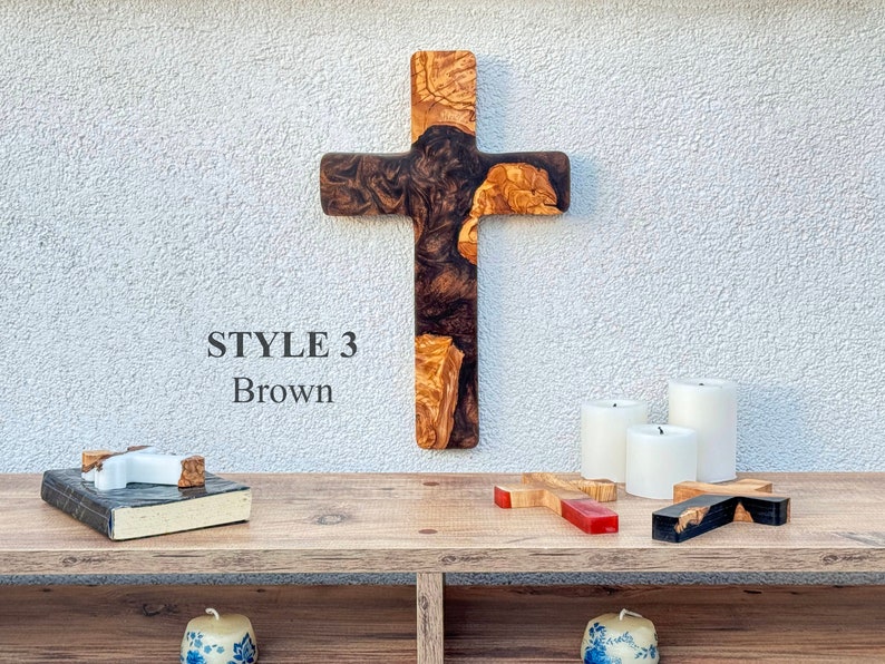 Custom Made Resin&Olive Wood Wall Cross,Wooden Crucifix,Epoxy and Olive Wood Wall Cross, Large Wooden Wall Cross,Handmade Wall Cross image 4