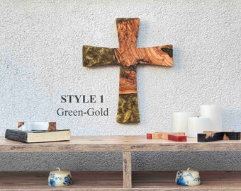 Resin & Olive Wood Wall Cross: Handmade Sacred Home Decor