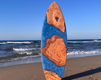 Custom Resin & Olive Wood Surfboard Wall Art: Beach House Decor