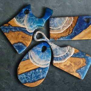 Craft Olive Wood Serving Board with Teal Resin