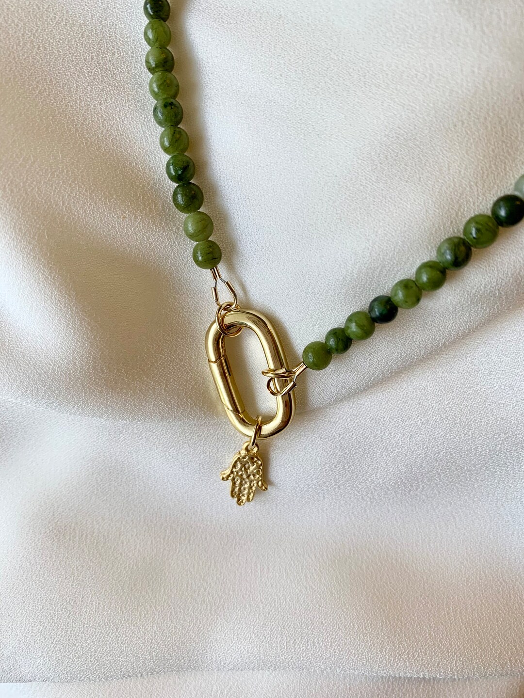 Picture of Liv Peridot Green Jade Beaded Necklace 4mm Gold Filled Includes Oval ...