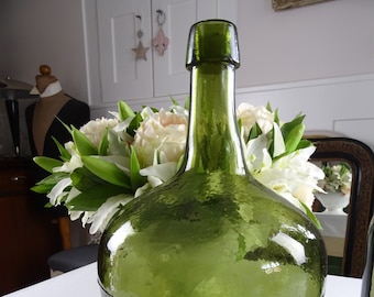 Weinballon grünes Glas Provence Handarbeit Vase Frankreich Vintage Garten