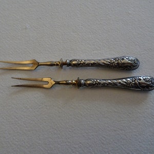 Set of 2 800 silver forks, dessert forks, solid silver, brass, antique, France, table silver