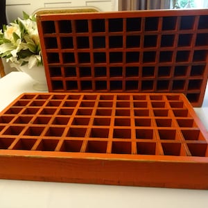 Drawer box, watchmaker, typesetting box, wooden box, handle, France, vintage, shelf