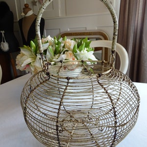 Large antique wire basket / harvest basket / metal basket from France, vintage, decoration